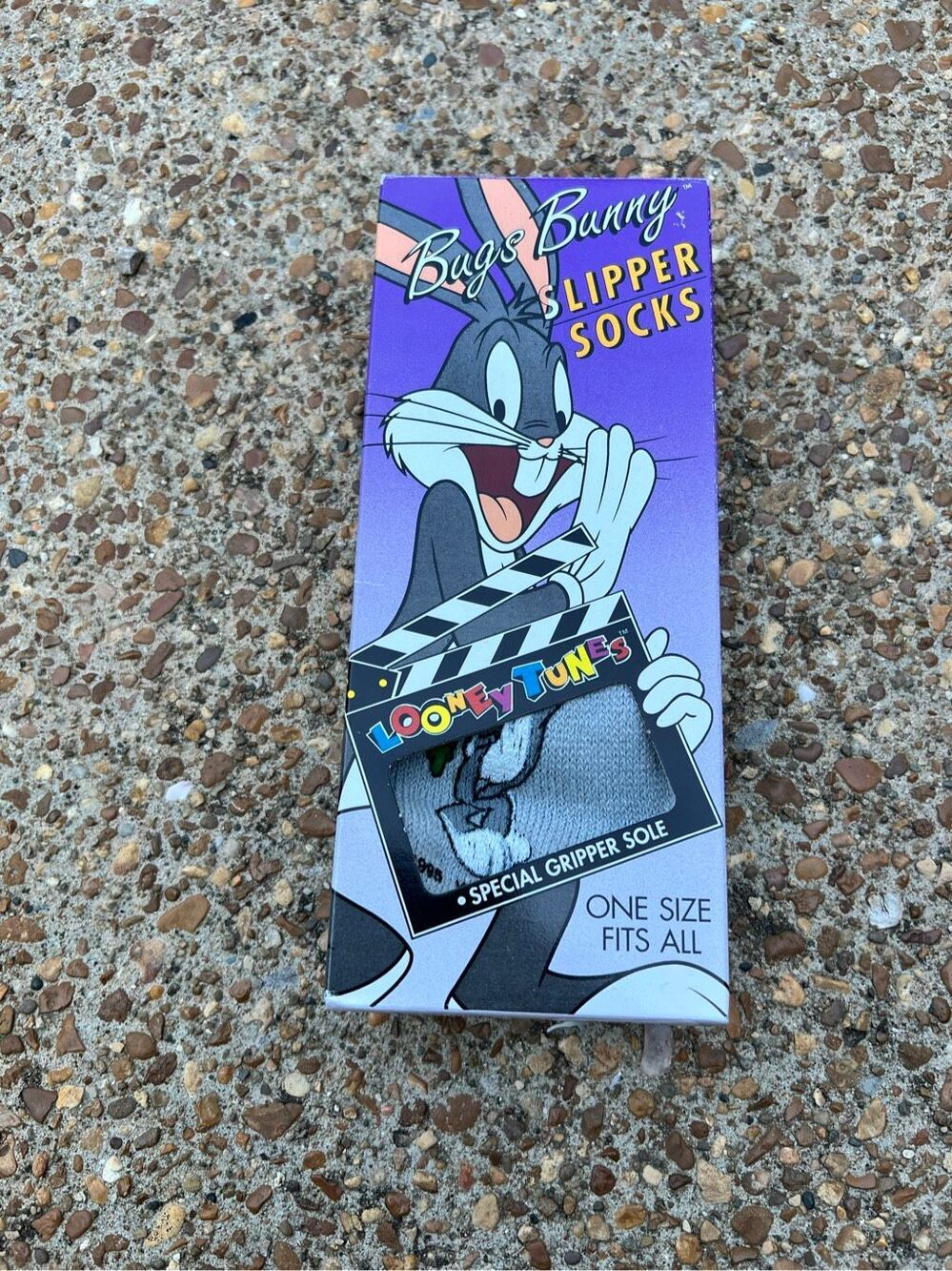 Vintage 90s Looney Tunes Bugs Bunny Slipper Grip Socks Fleece Lined One size new